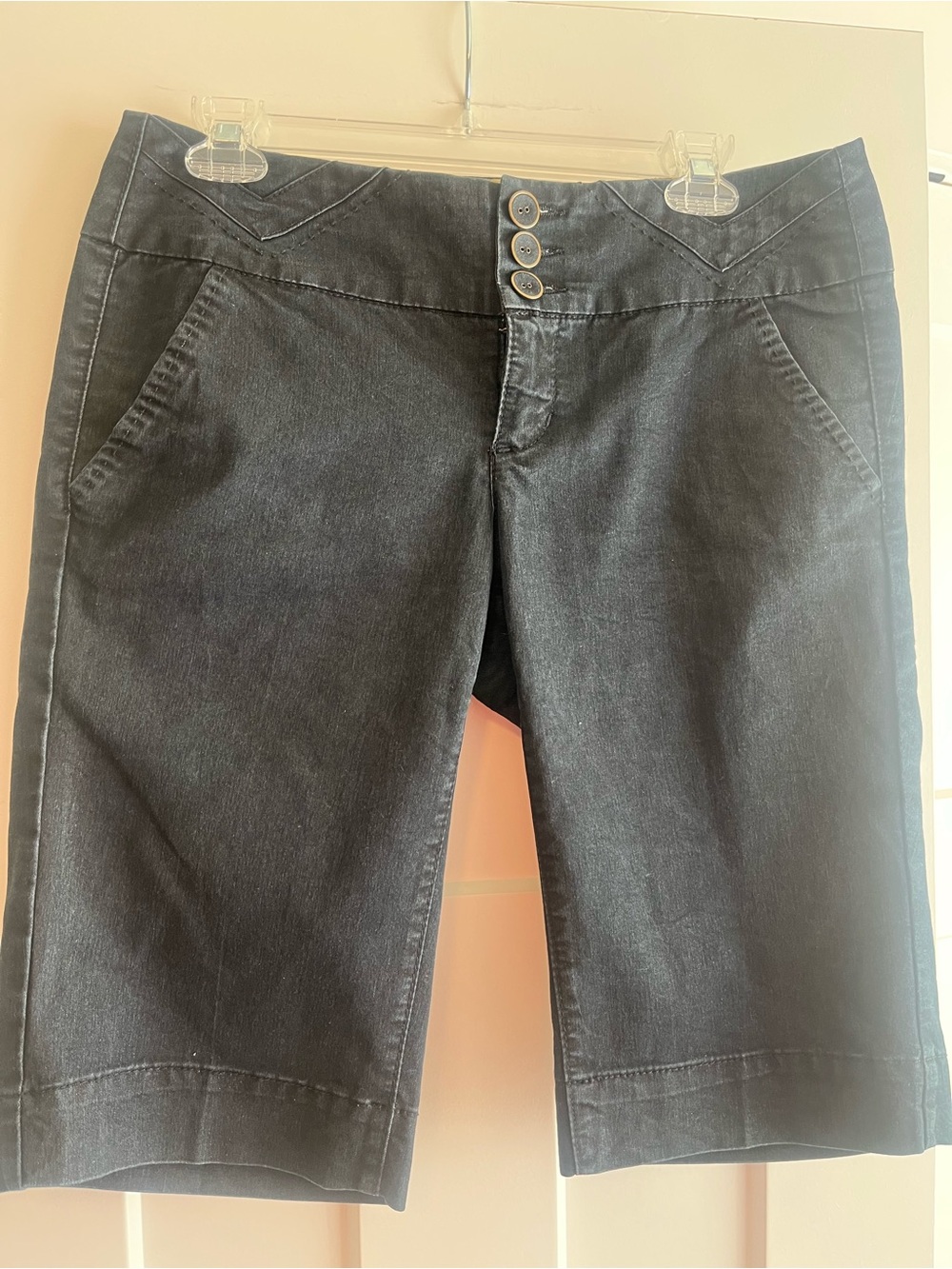 Boom Boom Jeans Black Denim Bermuda Shorts with Triple-Button Front